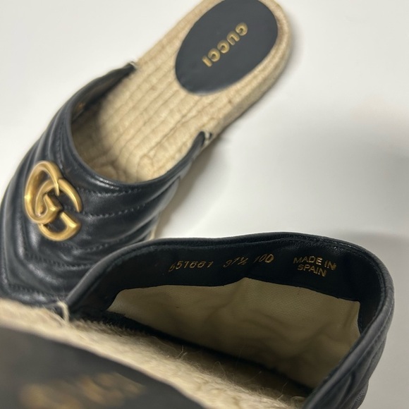 Gucci Nappa Matelasse GG Marmont Black Mules Espadrilles Size 37.5 - Picture 8 of 9
